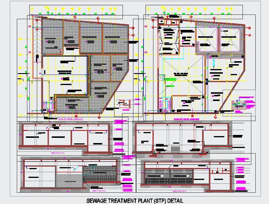 Sewage Treatment System Design CAD- Detailed Tanks & Levels